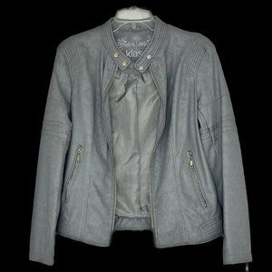 Floral Faux Leather Jacket - Silver Grey (size 10)